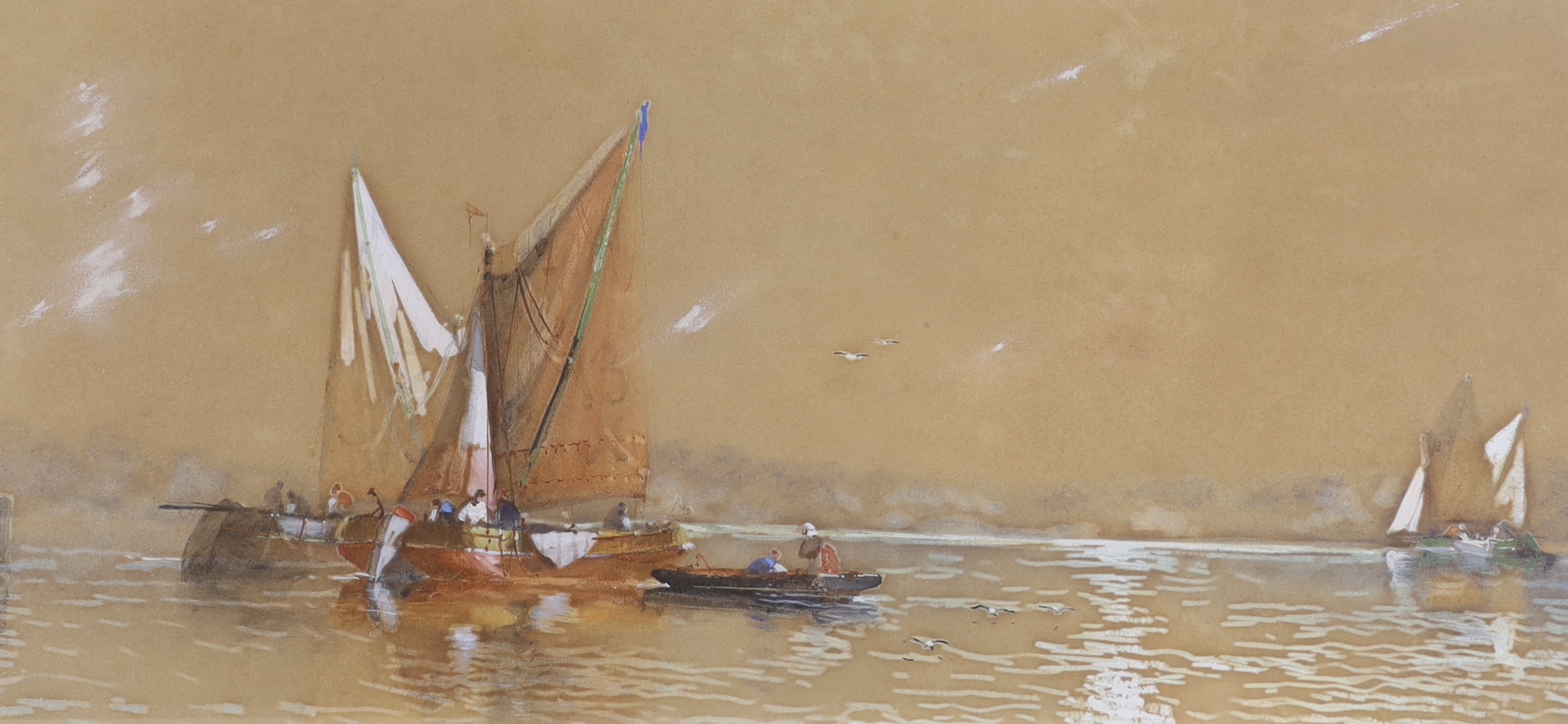 A. Clifford, pair of heightened watercolours, ‘Morning in the Shelt’ and ‘Off Dover - A Breezy Day in the Channel’, each signed, 28 x 58cm